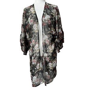 Mudd Black Floral Kimono Sheer Boho Shabby Chic